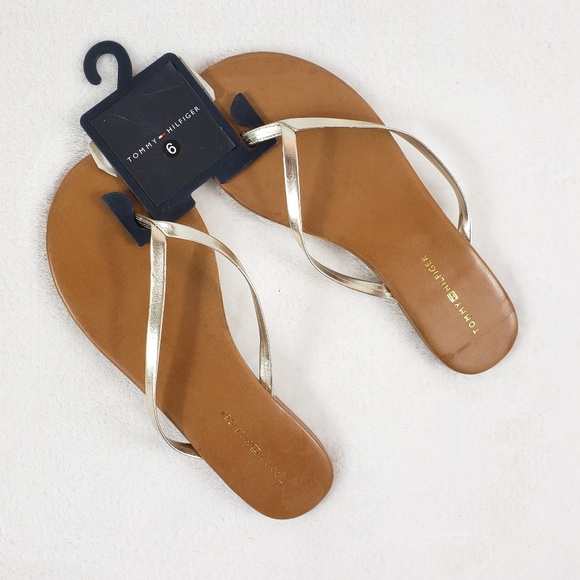 tommy hilfiger gold flip flops